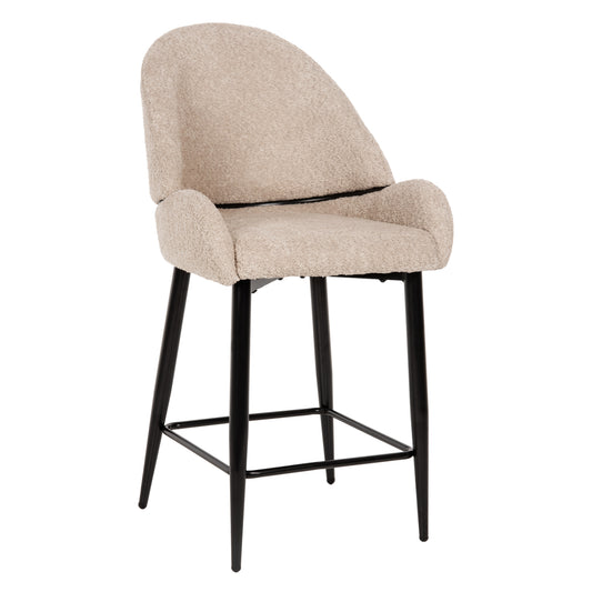 BAR STOOL MEDIUM HEIGHT HM8586.02 ECRU BOUCLE FABRIC-BLACK METAL LEGS 55x62x105H cm. image 1