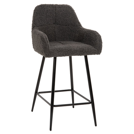 BAR STOOL MEDIUM HEIGHT STRIKE HM8592.01 GREY TEDDY FABRIC-BLACK METAL LEGS 50x50x94,5Hcm. image 1