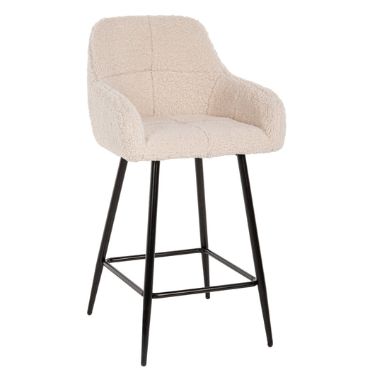BAR STOOL MEDIUM HEIGHT STRIKE HM8592.02 WHITE TEDDY FABRIC-BLACK METAL LEGS 50x50x94,5Hcm. image 1