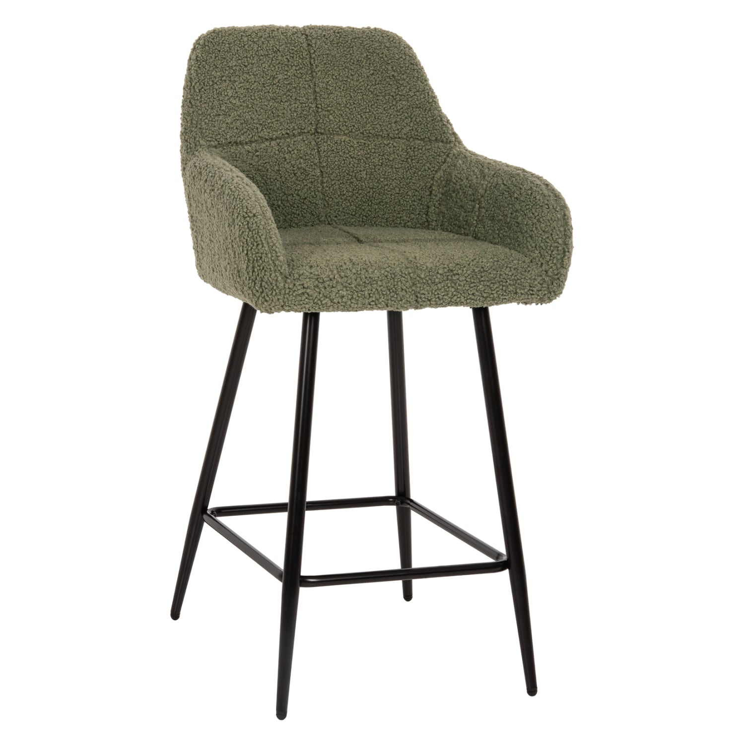BAR STOOL MEDIUM HEIGHT STRIKE HM8592.03 PISTACHIO GREEN TEDDY FABRIC-BLACK METAL LEGS 50x50x94,5Hcm. image 1