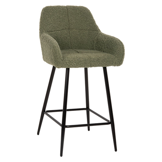 BAR STOOL MEDIUM HEIGHT STRIKE HM8592.03 PISTACHIO GREEN TEDDY FABRIC-BLACK METAL LEGS 50x50x94,5Hcm. image 1