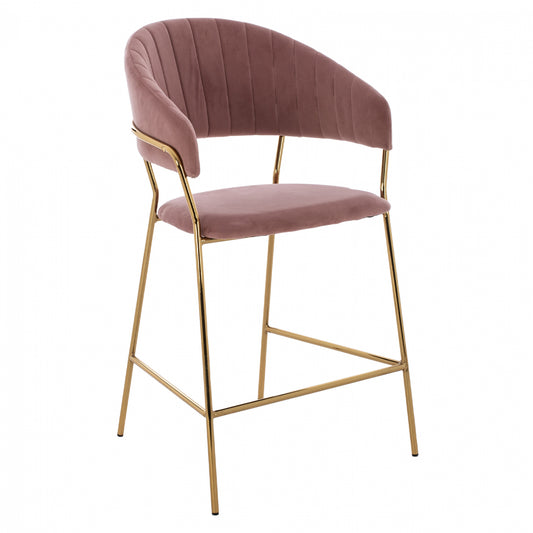 MEDIUM HEIGHT STOOL HM8734.02 VELVET DUSTY PINK GOLDEN FRAME 60x55x100Y cm. image 1