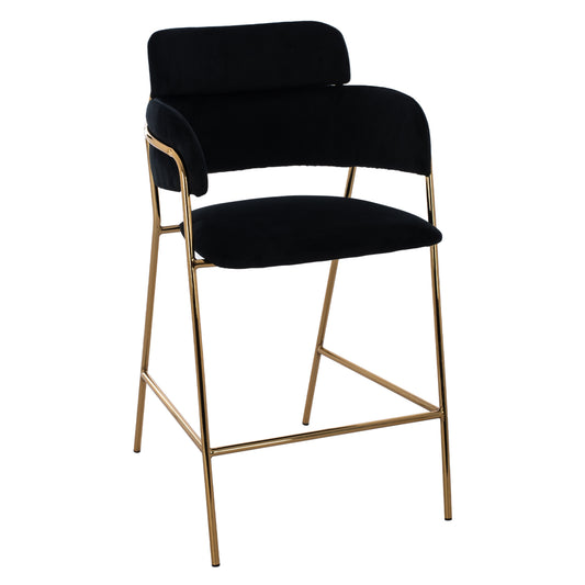 MEDIUM HEIGHT STOOL HM8735.04 VELVET BLACK GOLD PLATED FRAME 54x58x95Y cm. image 1