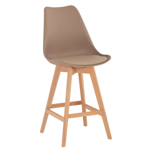 BAR STOOL VEGAS HM8000.55 MEDIUM HEIGHT CAPPUCCINO POLYPROPYLENE NATURAL BEECH WOOD 47x58x100Hcm. image 1