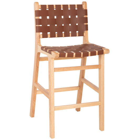 BAR STOOL FELIPE MEDIUM HEIGHT HM9329.01 TOON WOOD IN NATURAL COLOR-BROWN PU 45x47x94Hcm. image 1