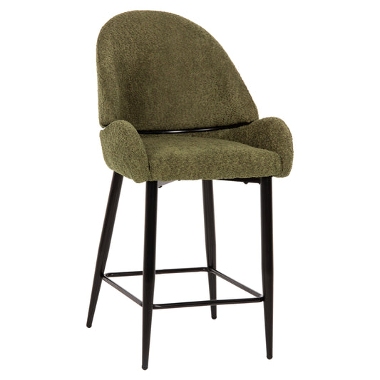 BAR STOOL MEDIUM HEIGHT ΗΜ8586.03 GREΕΝ BOUCLE FABRIC-BLACK METAL LEGS 55x62x105H cm image 1