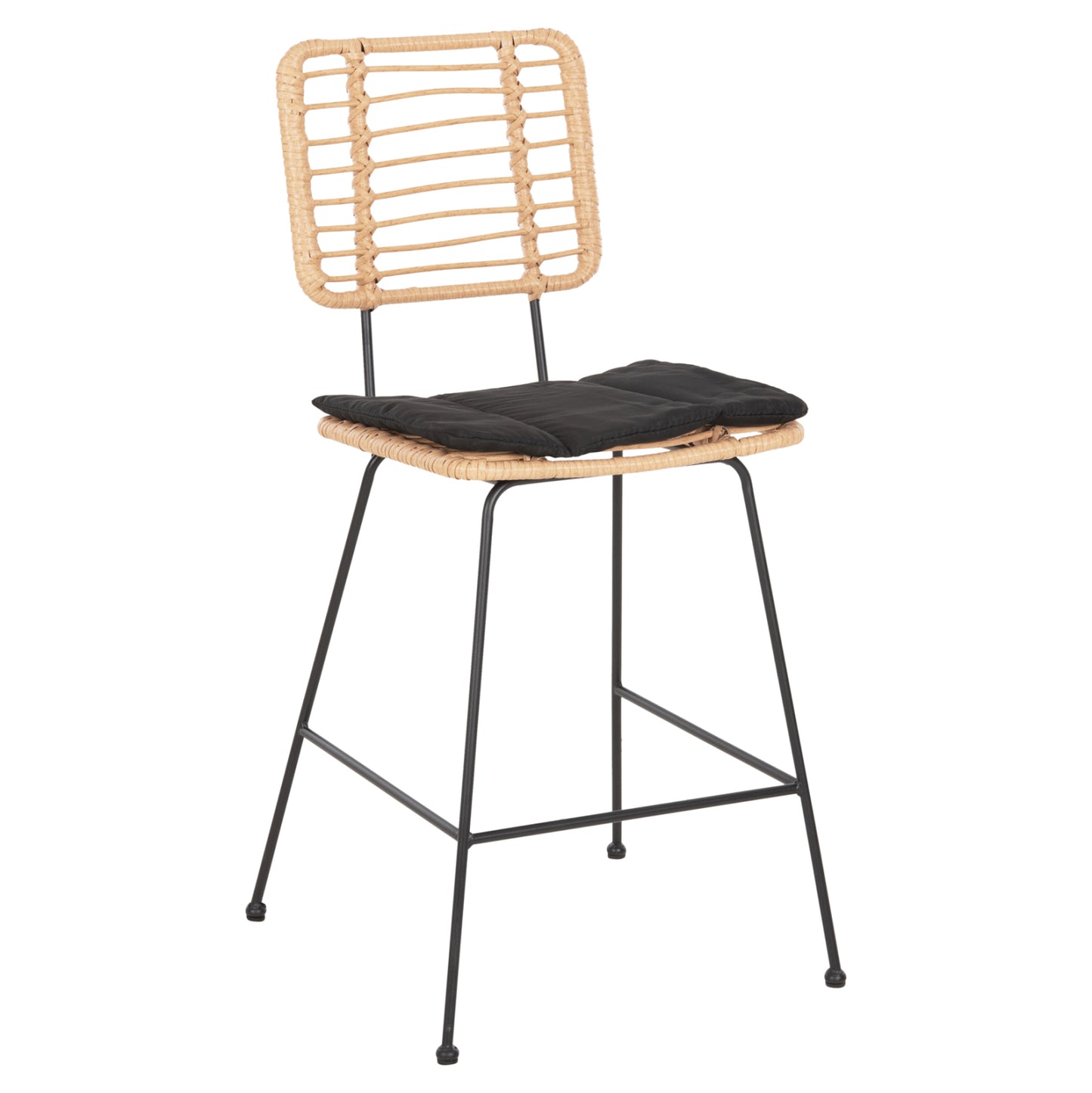 BAR STOOL MED.HEIGHT ALLEGRA HM5644.11 METAL&CUSHION BLACK-WICKER BEIGE 53x56x107Hcm. image 1