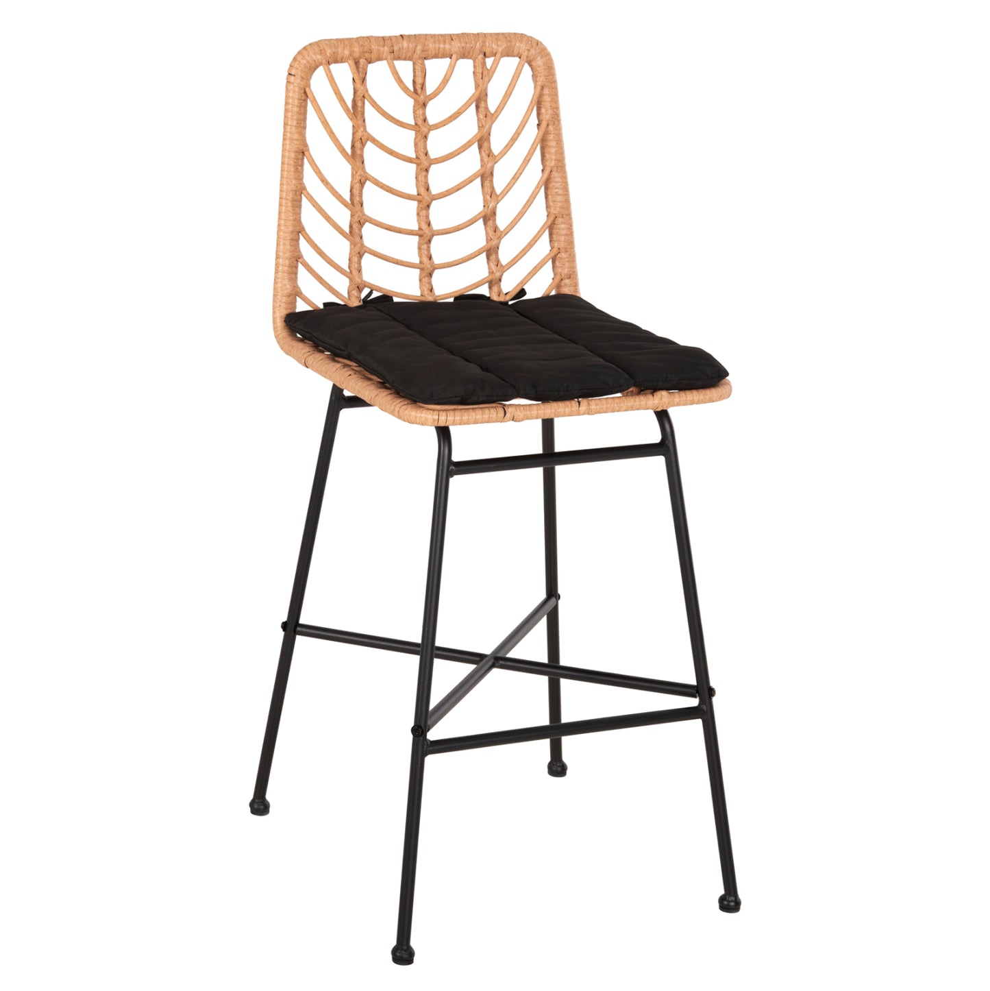 BAR STOOL MED.HEIGHT GERALD HM5707.11 METAL&CUSHION IN BLACK-WICKER IN BEIGE 47x47x101Hcm. image 1