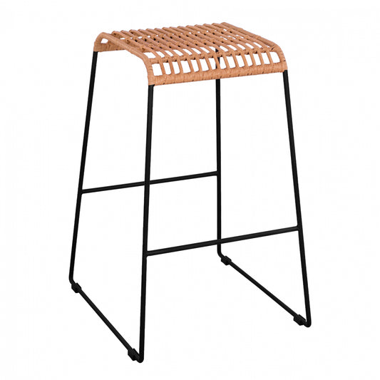 Metallic Stool Allegra HM5641 with Wicker in Beige color 49x50x76 cm image 1