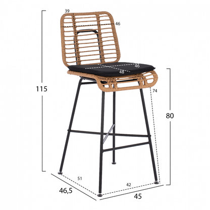ΣΚΑΜΠΟ ΜΕΤΑΛΛΙΚΟ EDDIE ΜΕ ΜΑΞΙΛΑΡΙ HM5708 ΜΕ WICKER ΜΠΕΖ 45Χ46.5Χ115Υ εκ.