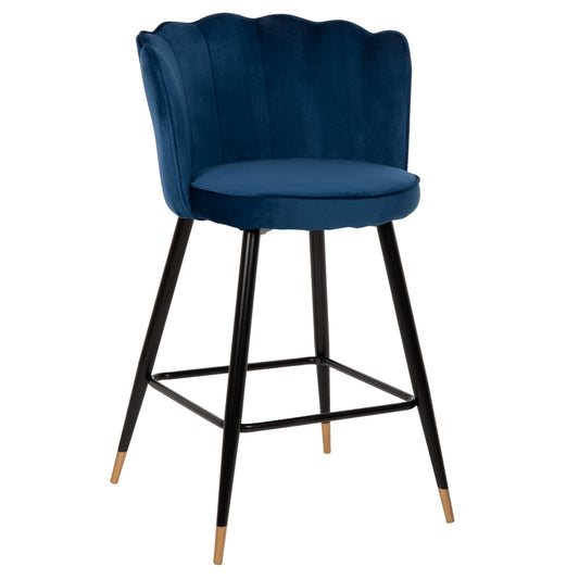 BAR STOOL VESNA HM8736.08 BLUE VELVET METAL FRAME IN BLACK 50x50x90Hcm. image 1