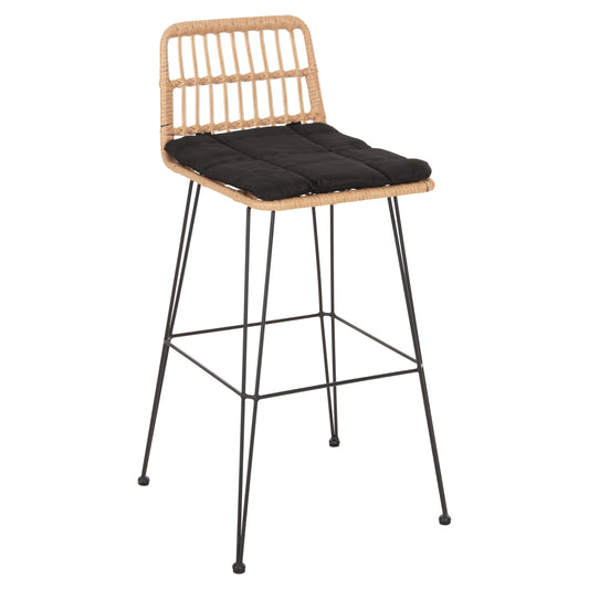 BAR STOOL OUTDOOR ALLEGRA HM5452.11 METAL&CUSHION IN BLACK-BEIGE WICKER 52x51x103H cm. image 1