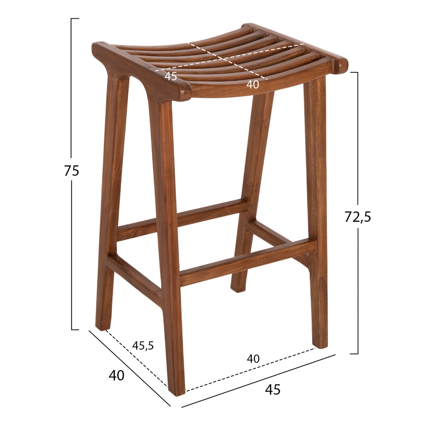 Бар стол BUNDY от тиково дърво в орех 45x40x75Hcm