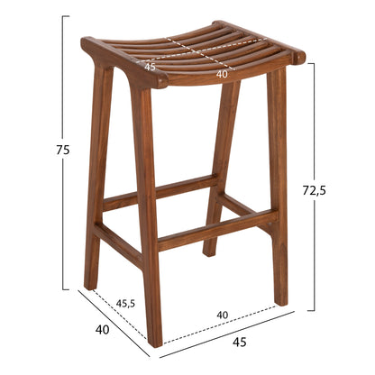 Бар стол BUNDY от тиково дърво в орех 45x40x75Hcm