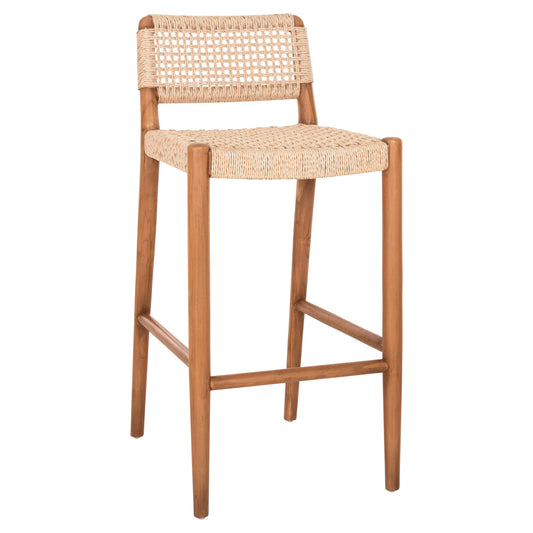 BAR STOOL ROSCO HM6134 TEAK WOOD IN NATURAL-VIRO ROPE IN BEIGE 47x52x100Hcm. image 1