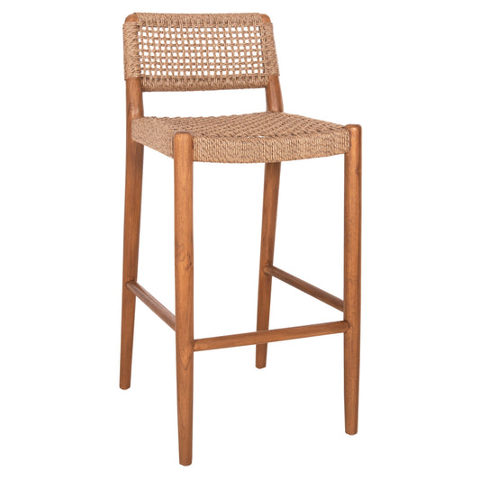 BAR STOOL ROSCO HM6134.01 TEAK WOOD IN WALNUT-VIRO ROPE IN BROWN 47x52x100Hcm. image 1