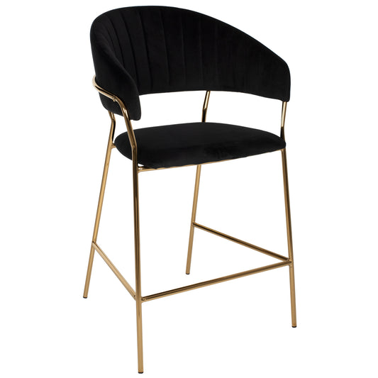 BAR STOOL THEODORE HM8734.04 BLACK VELVET GOLD METAL FRAME 60x55x100Hcm. image 1
