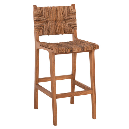 BAR STOOL WALTER HM9841 TEAK WOOD IN NATURAL-RUSH MATT 46x55x105Hcm. image 1