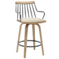 BAR STOOL JUDI HM9985.01 PLYWOOD IN WHITEWASH-BLACK METAL-BEIGE FABRIC 48x52x92Hcm. image 1