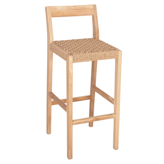 BAR STOOL WITH BACKREST PLERED HM6129 TEAK WOOD & VIRO ROPE 40x45x100Hcm. image 1