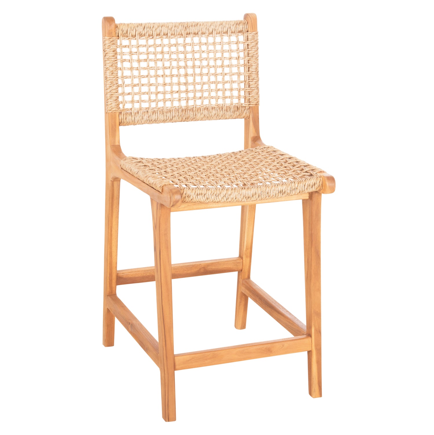 BAR STOOL WITH BACKREST NESHA HM9381.11 TEAK WOOD & VIRO ROPE 46x53x96 cm. image 1