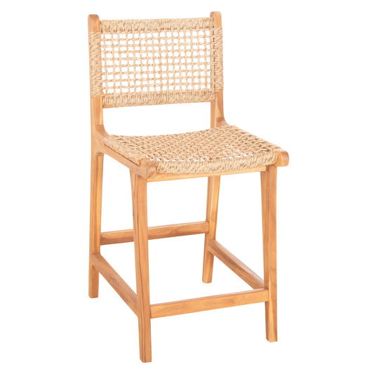 BAR STOOL WITH BACKREST NESHA HM9381.11 TEAK WOOD & VIRO ROPE 46x53x96 cm. image 1