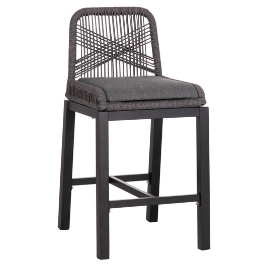 BAR STOOL MEDIUM HEIGHT HOWARD HM5791.23 ALUMINUM IN BLACK--DARK GREY ROPE 47.5x55x94.5Hcm. image 1