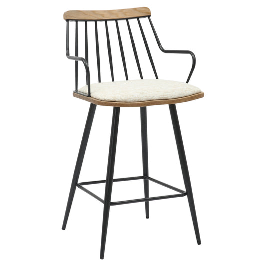 BAR STOOL MED.HEIGHT JUDI HM9985.02 BLACK METAL-ECRU FABRIC 48x52x92Hcm. image 1