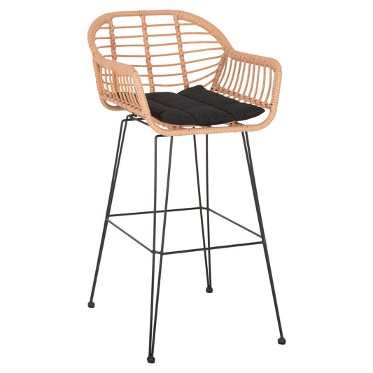 BAR STOOL (HIGH SEAT) ALLEGRA HM5640.11 P.E.RATTAN IN BEIGE-BLACK METAL 54x55x108Hcm. image 1