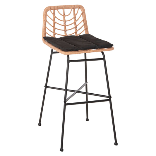BAR STOOL HIGH SEAT GERALD HM5706.11 METAL&CUSHION IN BLACK-WICKER IN BEIGE 49x50x101Hcm. image 1