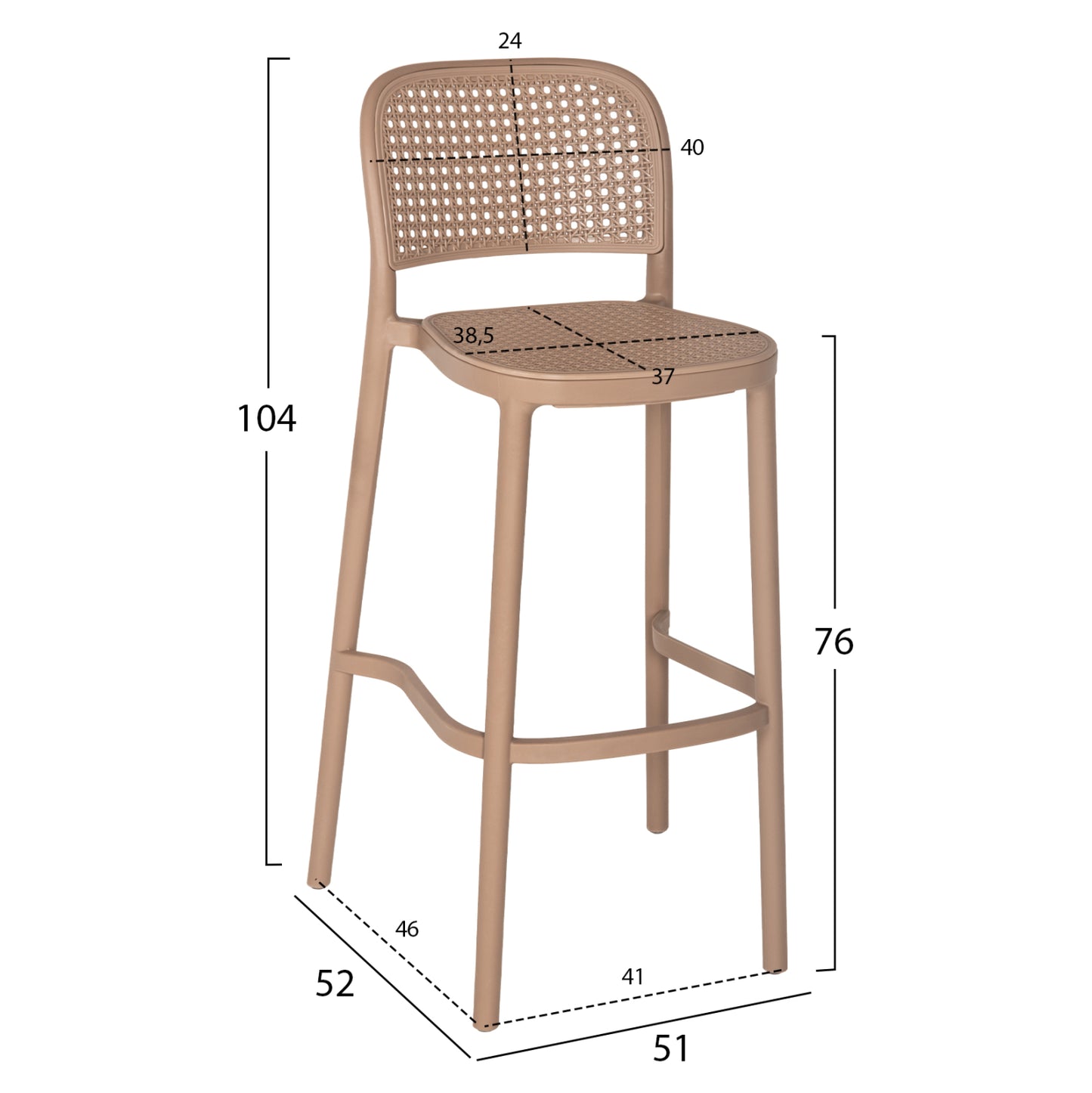 BAR STOOL POLYPROPYLENE HM5939.03 IN CAPPUCCINO COLOR 51x52x104Hcm.