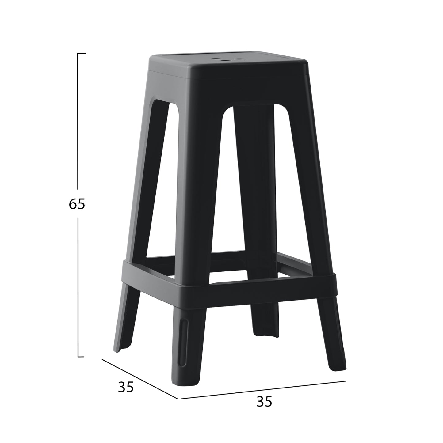 POLYPROPYLENE STOOL SQUARE ZEB HM6128.02 BLACK 35x35x65Hcm.