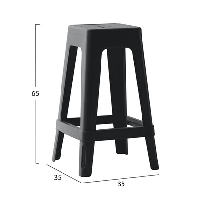 POLYPROPYLENE STOOL SQUARE ZEB HM6128.02 BLACK 35x35x65Hcm.