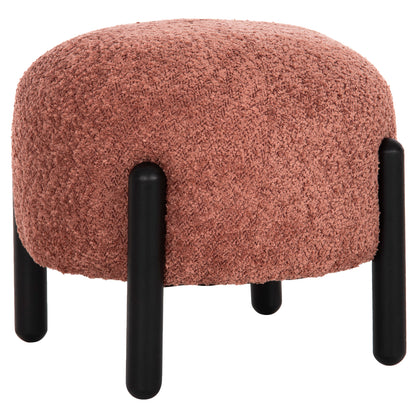 STOOL ROUND EWAN HM9596.02 PINK BOUCLE FABRIC-BLACK METAL LEGS Φ45x36Hcm. image 1