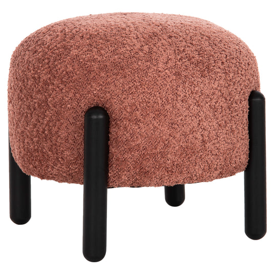 STOOL ROUND EWAN HM9596.02 PINK BOUCLE FABRIC-BLACK METAL LEGS Φ45x36Hcm. image 1