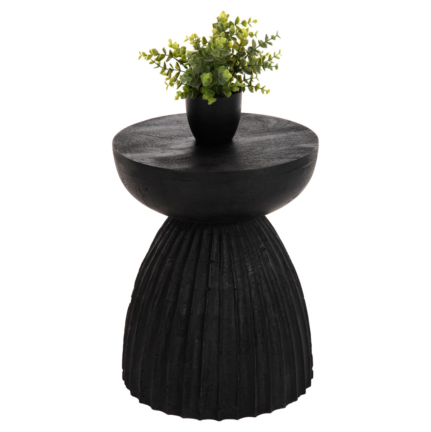 STOOL ROUND SCALLOP HM9702 SOLID MANGO WOOD IN BLACK Φ35x45Hcm. image 1