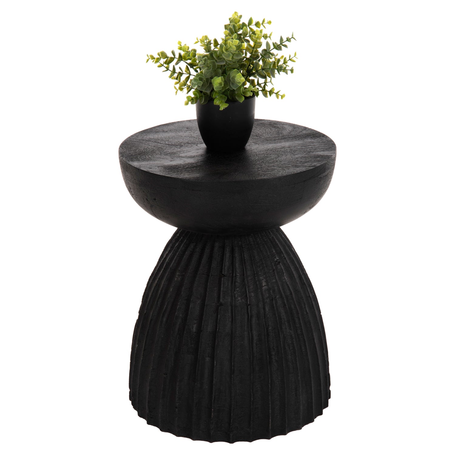 STOOL ROUND SCALLOP HM9702 SOLID MANGO WOOD IN BLACK Φ35x45Hcm. image 1