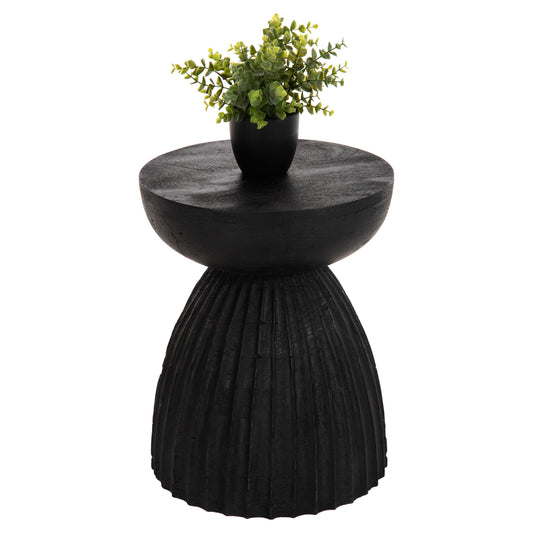 STOOL ROUND SCALLOP HM9702 SOLID MANGO WOOD IN BLACK Φ35x45Hcm. image 1