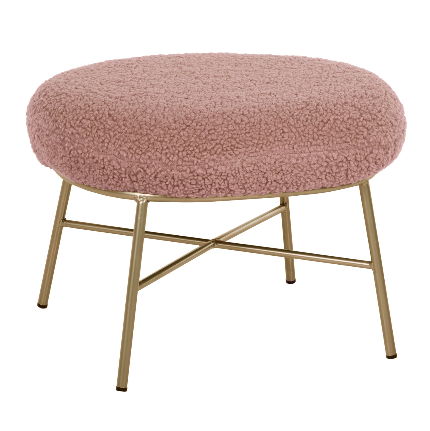 STOOL FOOTREST TRUDI HM8640.22 DUSTY PINK BOUCLE FABRIC AND GOLD METAL BASE 56x47x40Hcm. image 1