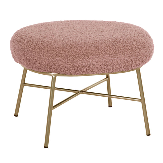 STOOL FOOTREST TRUDI HM8640.22 DUSTY PINK BOUCLE FABRIC AND GOLD METAL BASE 56x47x40Hcm. image 1