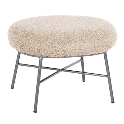 STOOL FOOTREST TRUDI HM8640.23 WHITE BOUCLE FABRIC AND SILVER METAL BASE 56x47x40Hcm. image 1
