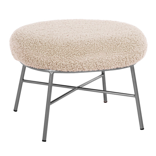 STOOL FOOTREST TRUDI HM8640.23 WHITE BOUCLE FABRIC AND SILVER METAL BASE 56x47x40Hcm. image 1