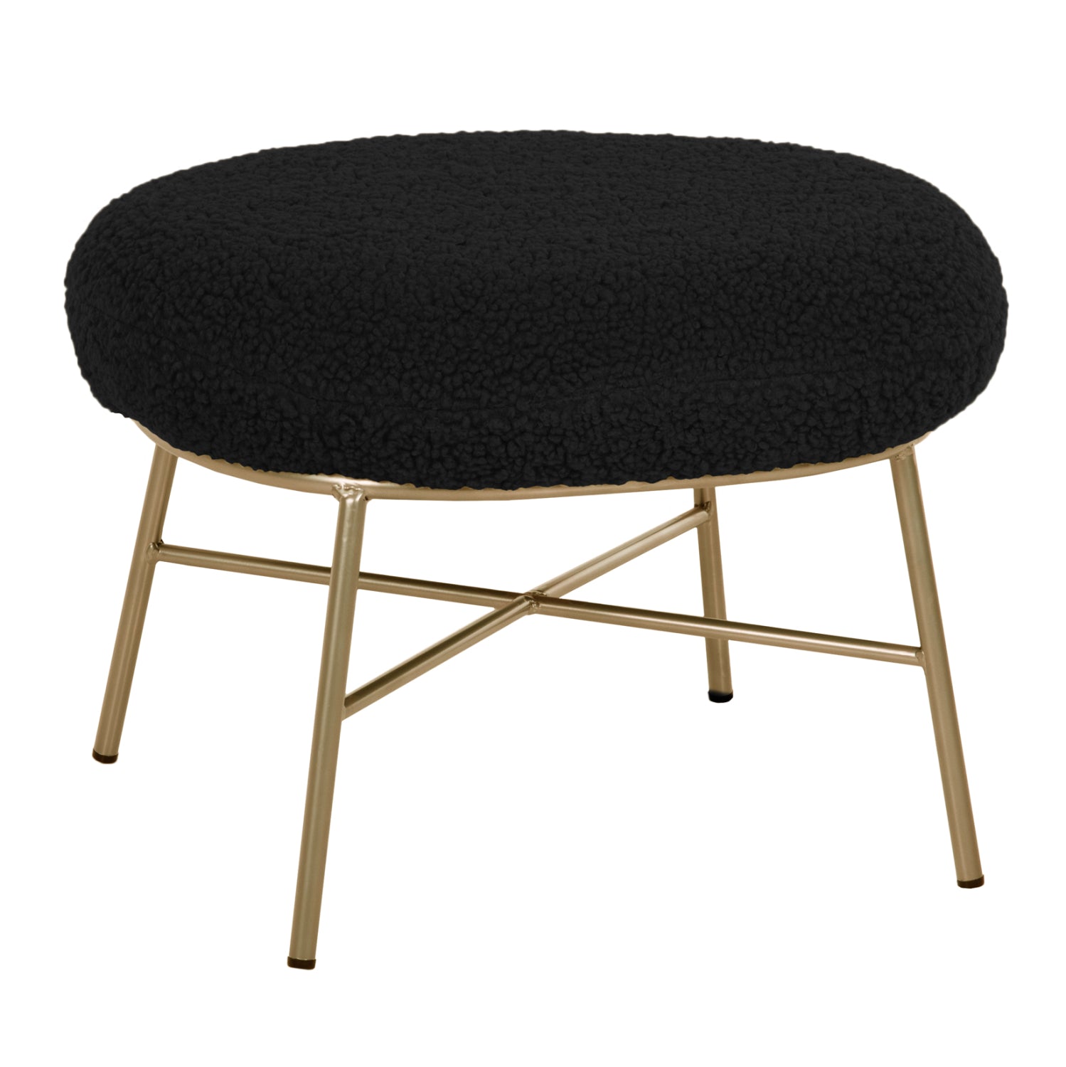 STOOL FOOTREST TRUDI HM8640.24 BLACK BOUCLE FABRIC AND GOLD METAL BASE 56x47x40Hcm. image 1