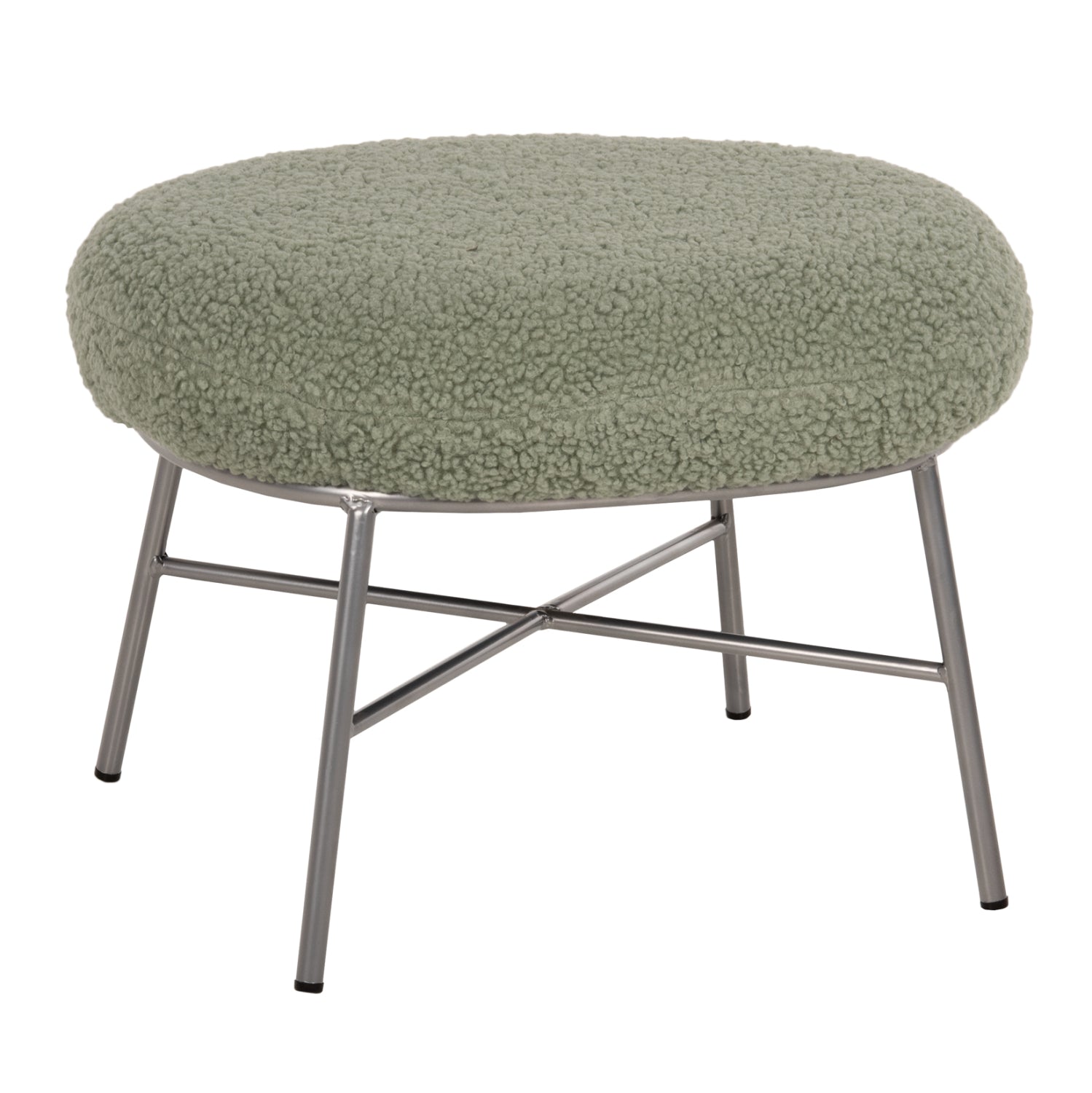 STOOL FOOTREST TRUDI HM8640.27 PISTACHIO GREEN BOUCLE FABRIC AND SILVER METAL BASE 56x47x40Hcm. image 1