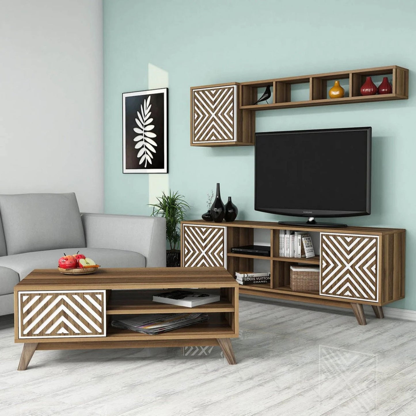 Състав за Хол HM11853.03 2PCS Меламин в Орех-Бяло