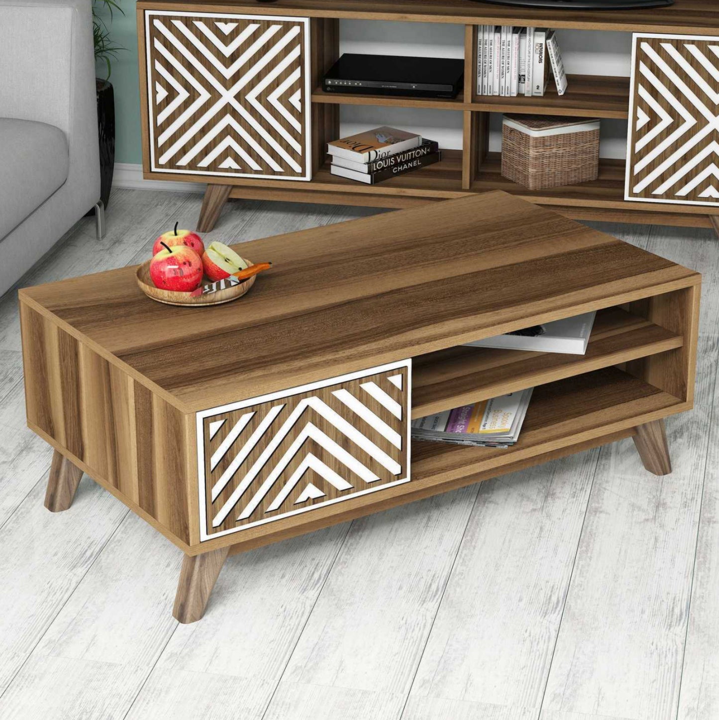 Състав за Хол HM11853.03 2PCS Меламин в Орех-Бяло