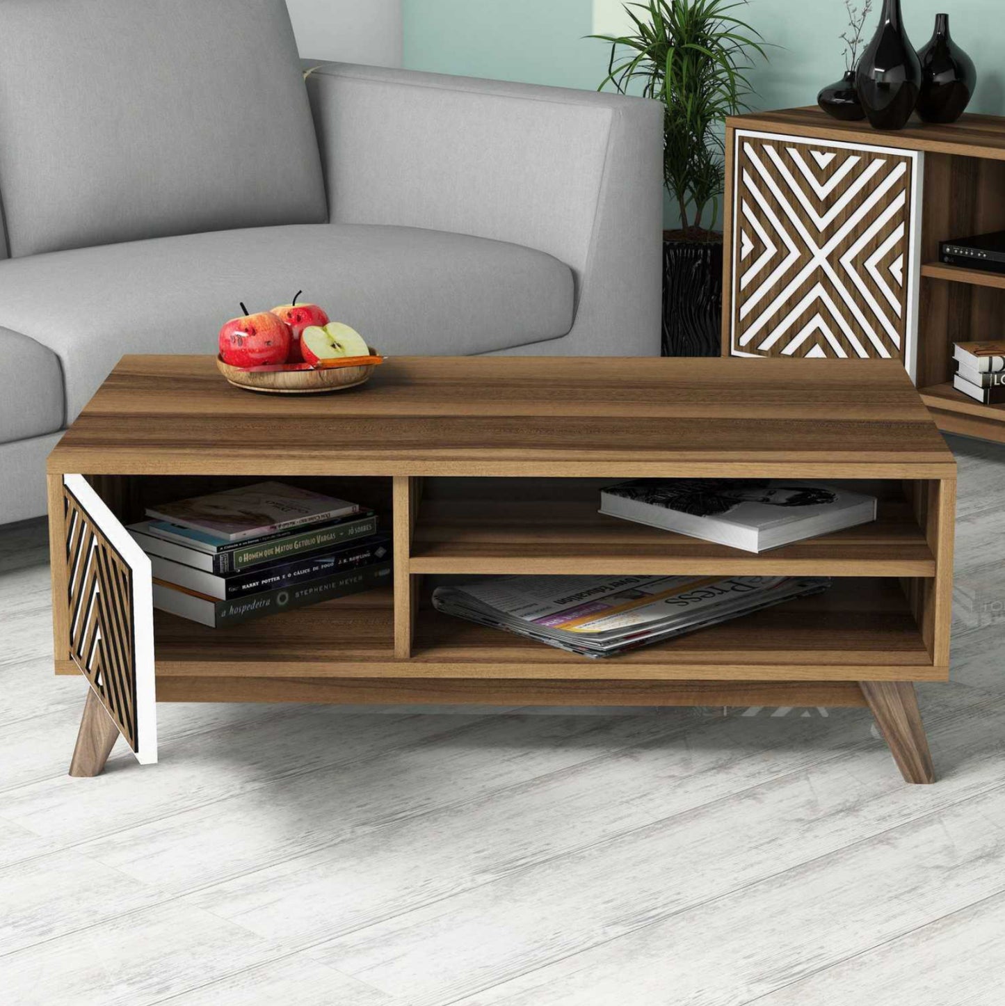 Състав за Хол HM11853.03 2PCS Меламин в Орех-Бяло