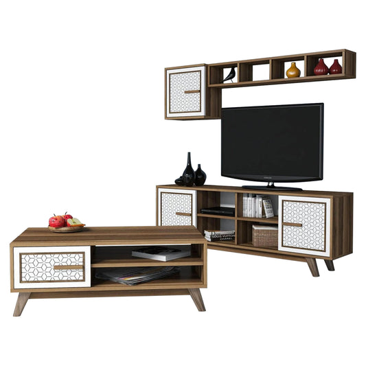 LIVING ROOM COMPOSITION HM11852.03 2PCS MELAMINE IN WALNUT-WHITE image 1