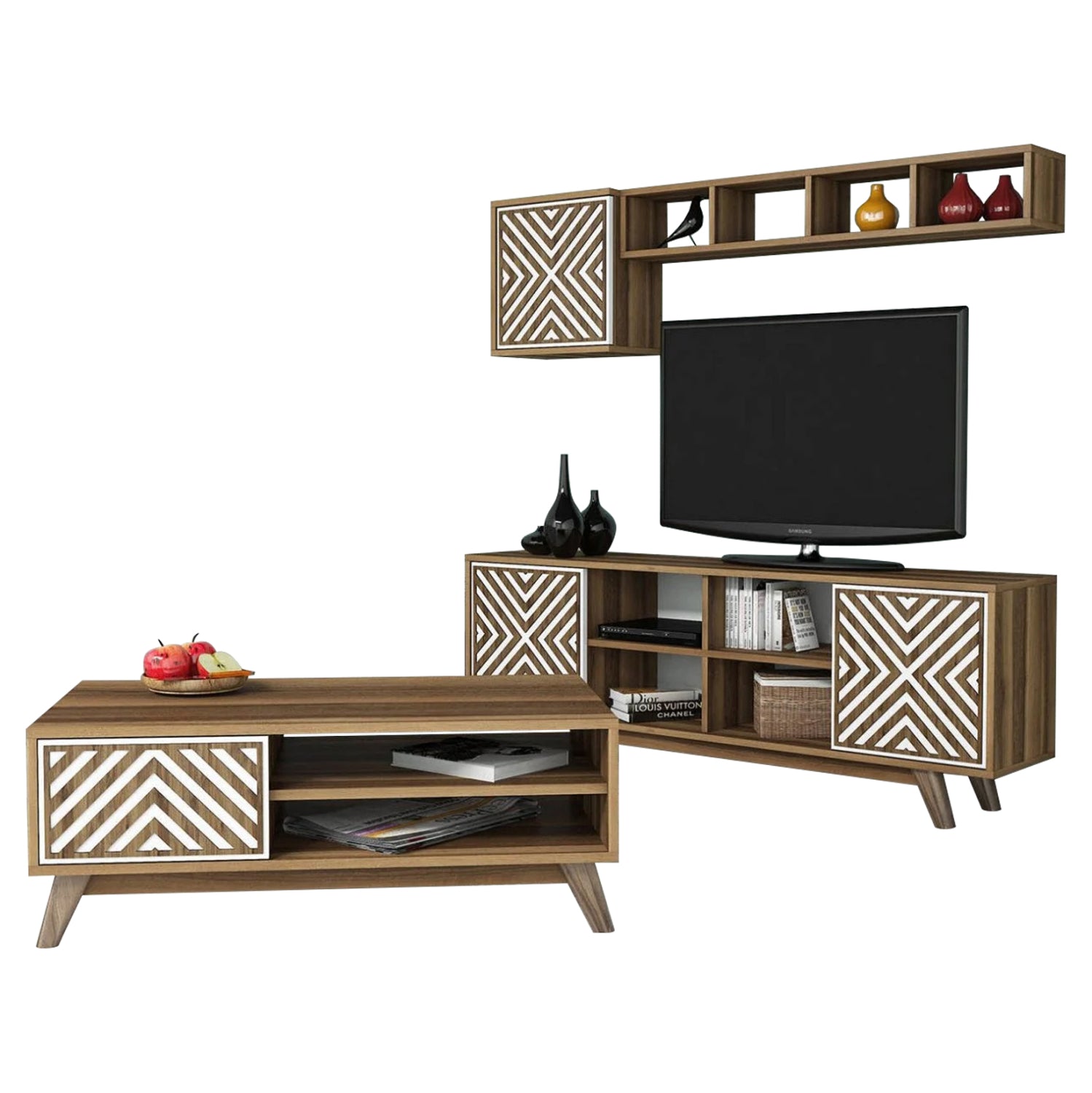 LIVING ROOM COMPOSITION HM11853.03 2PCS MELAMINE IN WALNUT-WHITE image 1