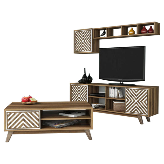LIVING ROOM COMPOSITION HM11853.03 2PCS MELAMINE IN WALNUT-WHITE image 1